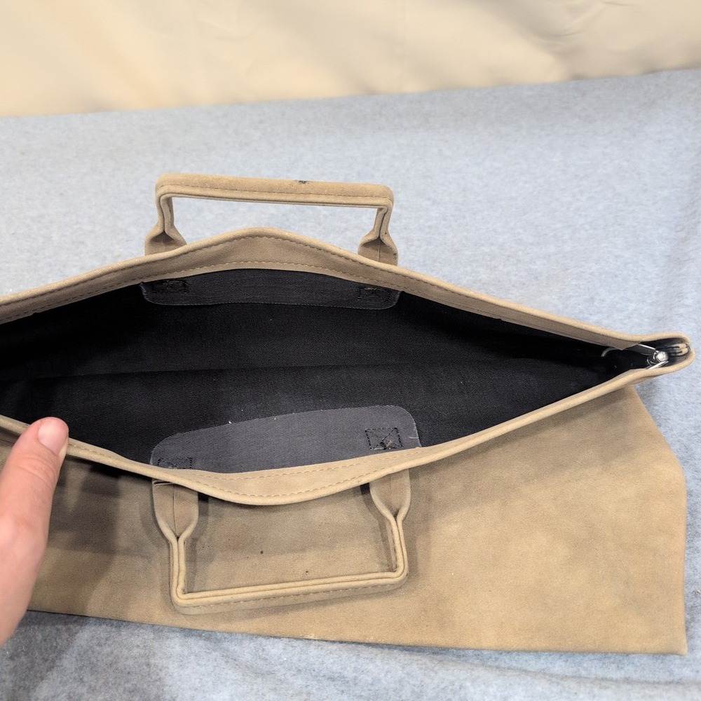 Tan Faux Suede Zippered Portfolio Document Bag with Top Handle - Picture 2 of 5